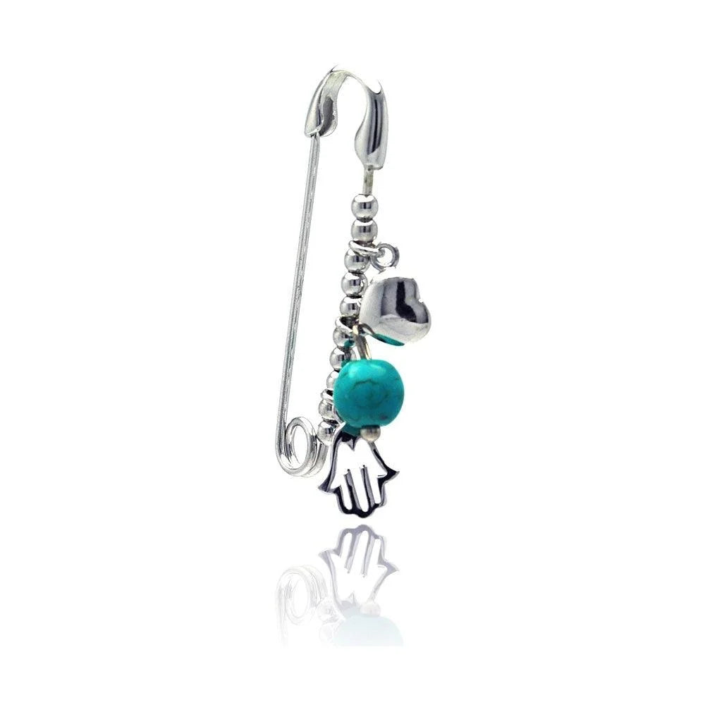 925 Silver Rhodium Plated Hamsa Pin Pendant