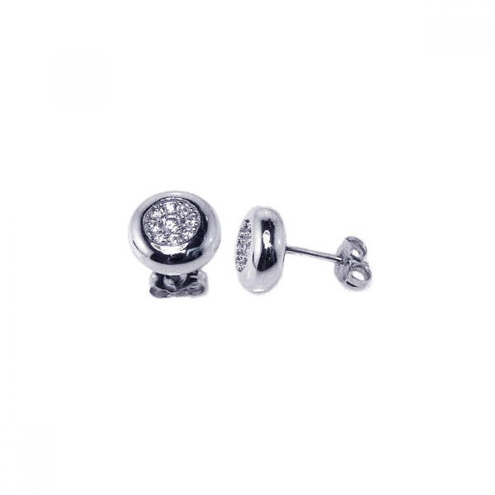 925 Silver Rhodium Plated Micro Pave Clear Circle Inlay CZ Stud Earrings