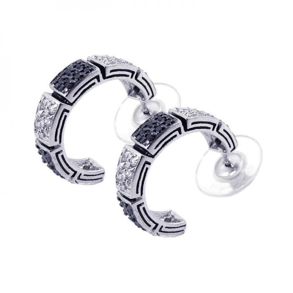 925 Silver Clearance-Rhodium Plated Black and Clear Square CZ Stud Earrings