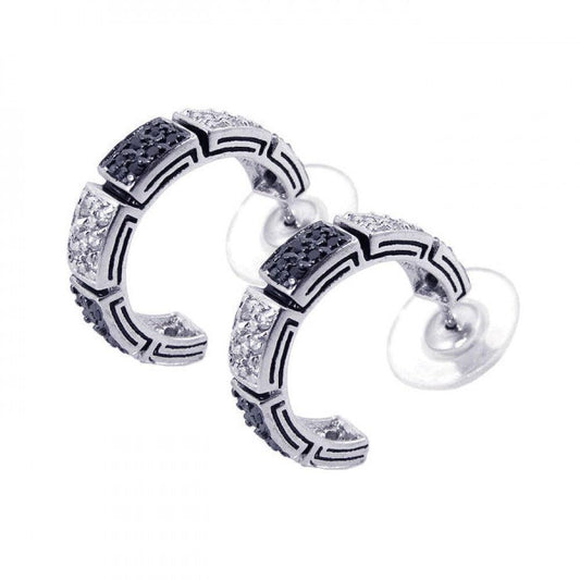 925 Silver Clearance-Rhodium Plated Black and Clear Square CZ Stud Earrings