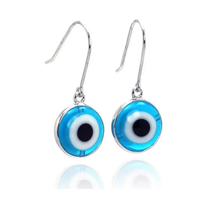 925 Sterling Silver Rhodium Plated Round Cookie Monster Evil Eye Dangling Hook Earrings