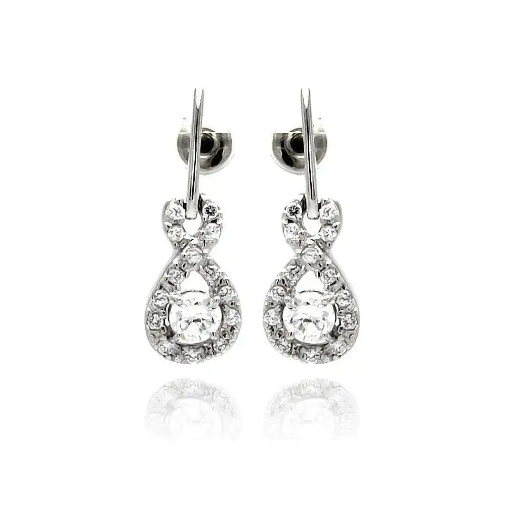 925 Sterling Silver Rhodium Plated Ribbon CZ Dangling Stud Earrings