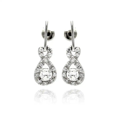 925 Sterling Silver Rhodium Plated Ribbon CZ Dangling Stud Earrings