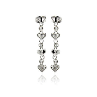 925 Silver Rhodium Plated Multiple Heart Round CZ Dangling Stud Earrings