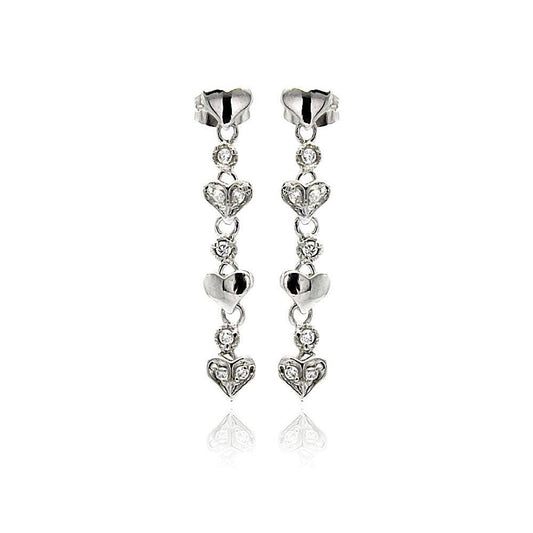 925 Silver Rhodium Plated Multiple Heart Round CZ Dangling Stud Earrings