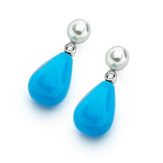 925 Silver Rhodium Plated Teardrop Turquoise CZ Dangling Stud Earrings