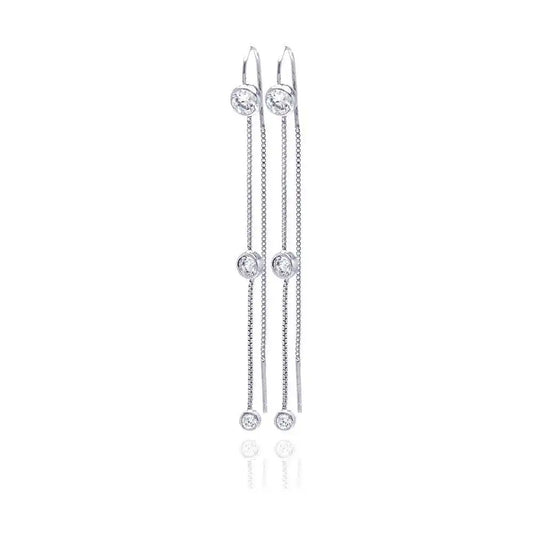 925 Sterling Silver Rhodium Plated Round CZ Wire Earrings