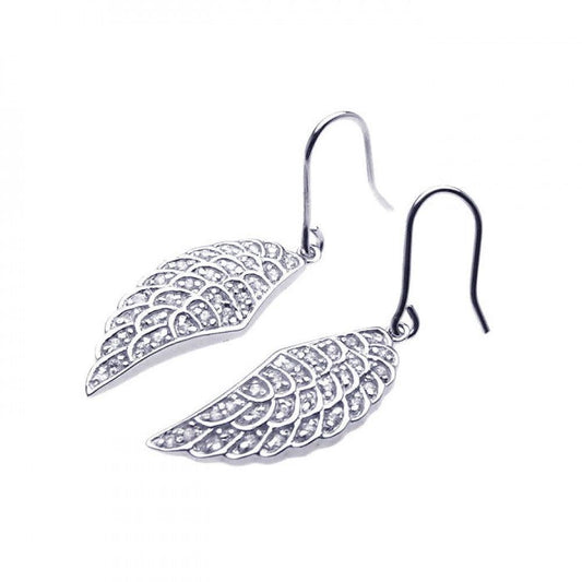 925 Sterling Silver hodium Plated Wing CZ Hook Earring