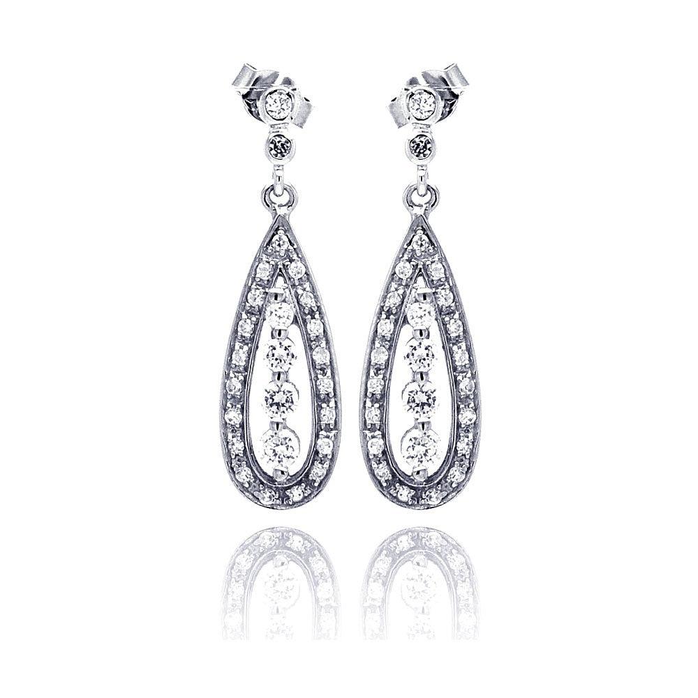 925 Silver Rhodium Plated Teardrop Marquis CZ Dangling Earrings