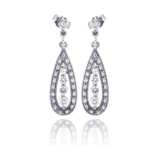 925 Silver Rhodium Plated Teardrop Marquis CZ Dangling Earrings