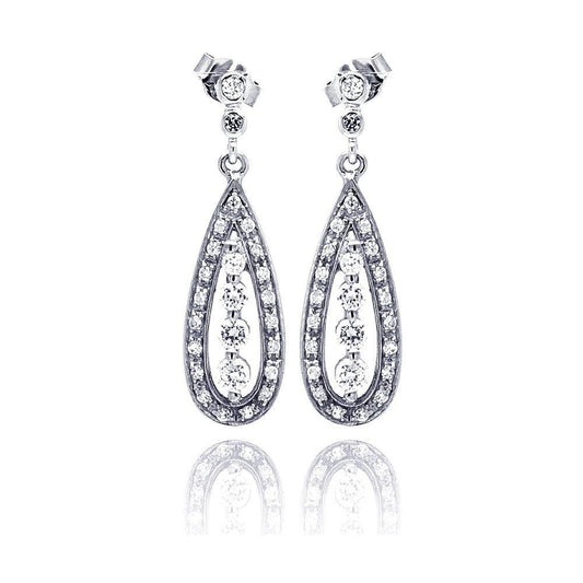 925 Silver Rhodium Plated Teardrop Marquis CZ Dangling Earrings