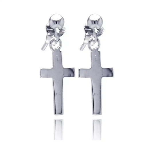 925 Sterling Silver Rhodium Plated Cross Dangling Stud Earrings