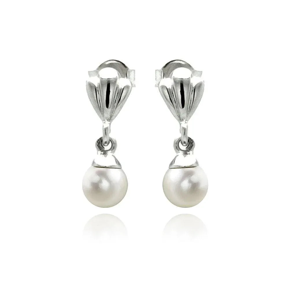 925 Sterling Silver Rhodium Plated Synthetic Pearl Dangling Stud Earrings
