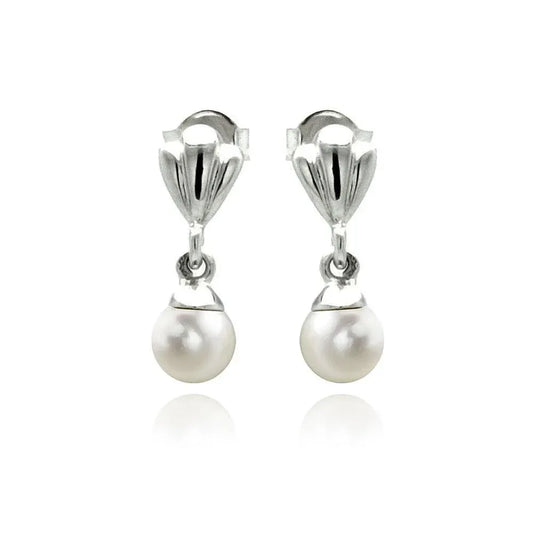 925 Sterling Silver Rhodium Plated Synthetic Pearl Dangling Stud Earrings