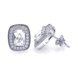 925 Silver Rhodium Plated Micro Pave Clear Square Inlay CZ Earrings