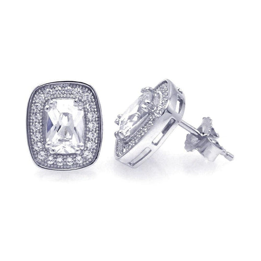 925 Silver Rhodium Plated Micro Pave Clear Square Inlay CZ Earrings