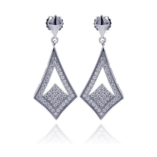 925 Silver Rhodium Plated Micro Pave Clear Open Sharp Marquis CZ Dangling Stud Earrings
