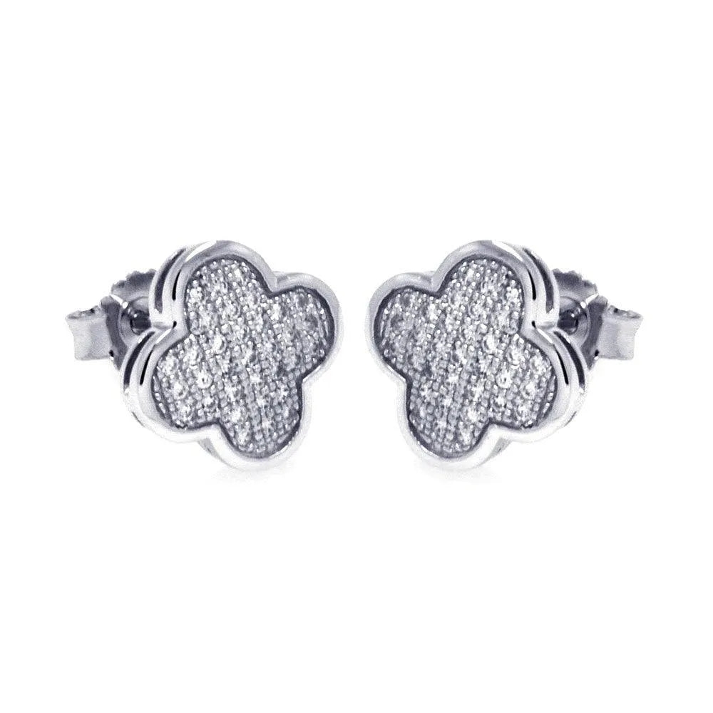 925 Sterling Silver Rhodium Plated Micro Pave Clear Clove CZ Stud Earrings
