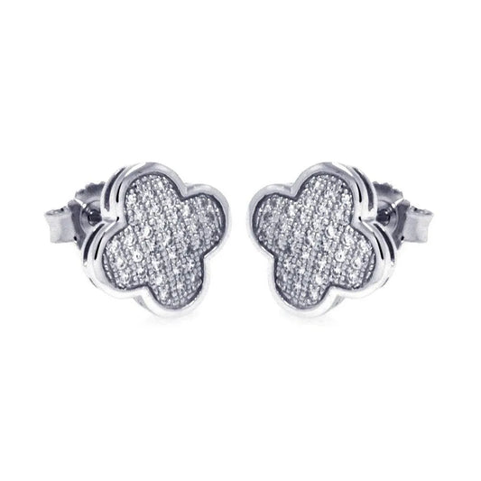 925 Sterling Silver Rhodium Plated Micro Pave Clear Clove CZ Stud Earrings