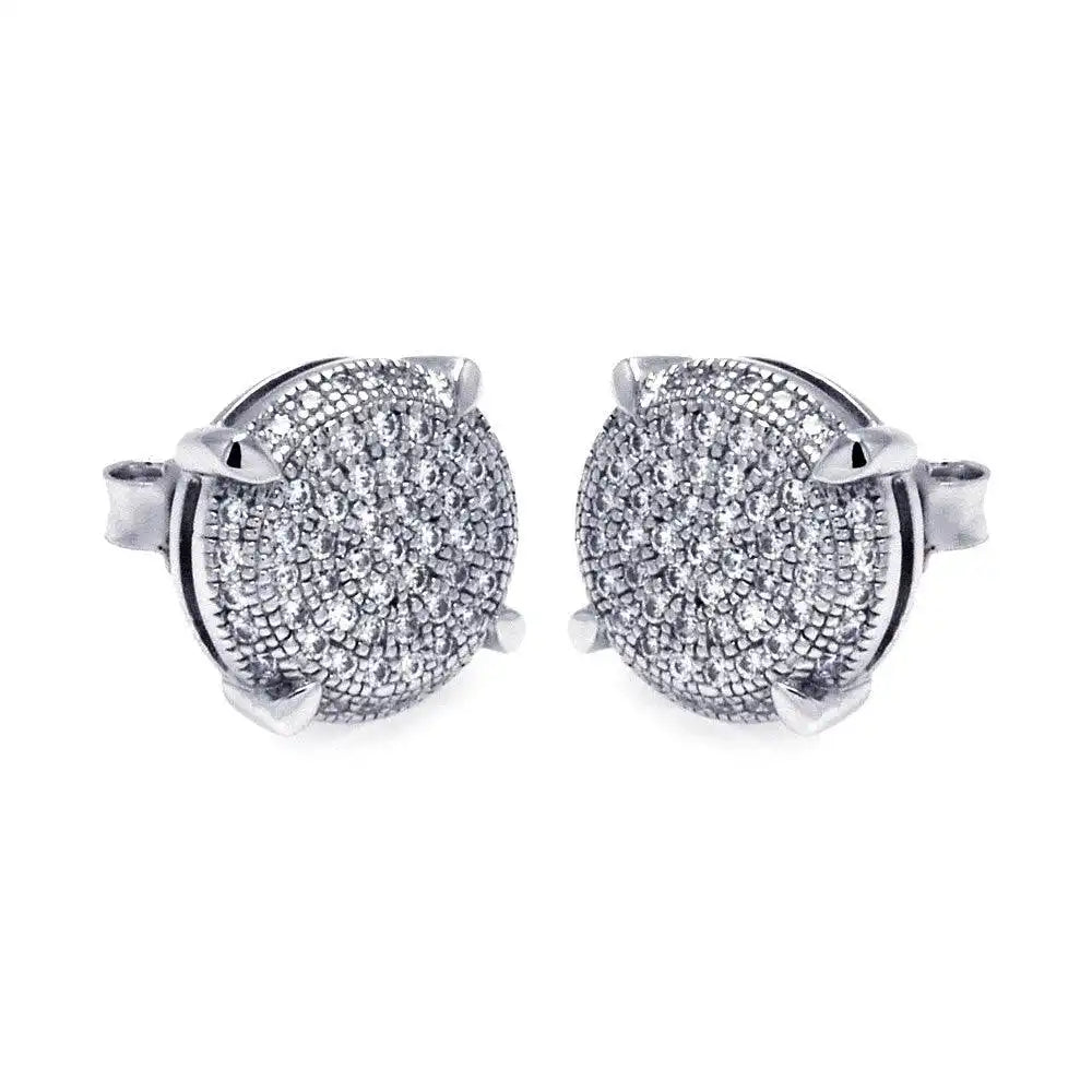 925 Sterling Silver Rhodium Plated Micro Pave Clear Circle CZ Stud Earrings