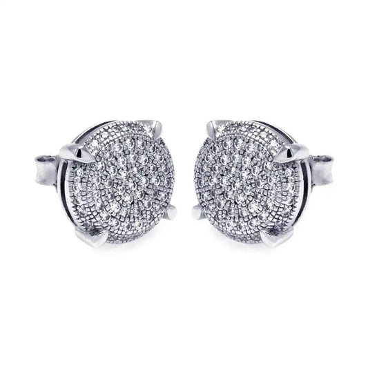 925 Sterling Silver Rhodium Plated Micro Pave Clear Circle CZ Stud Earrings