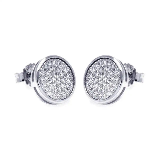 925 Sterling Silver Rhodium Plated Micro Pave Clear Circle CZ Stud Earrings