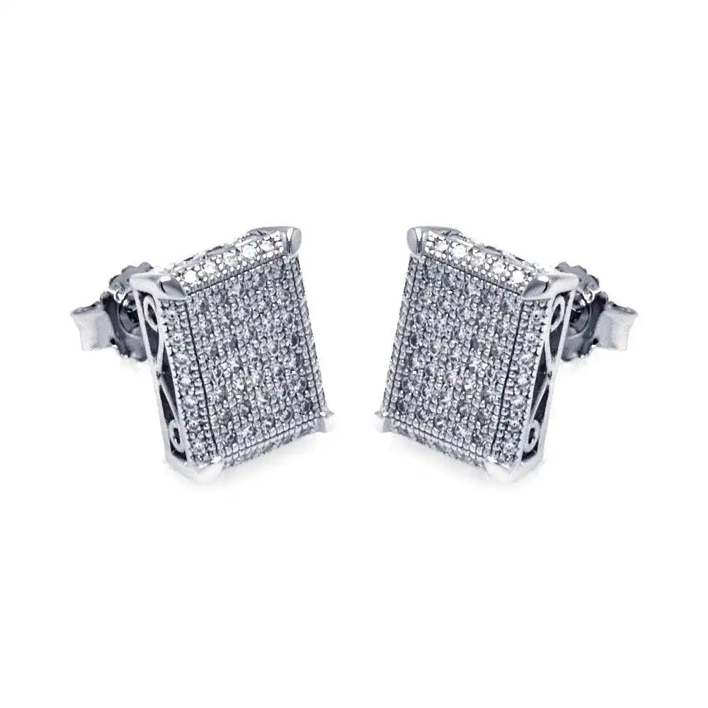 925 Sterling Silver Rhodium Plated Micro Pave Clear Square CZ Stud Earrings