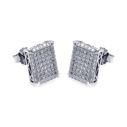 925 Sterling Silver Rhodium Plated Micro Pave Clear Square CZ Stud Earrings