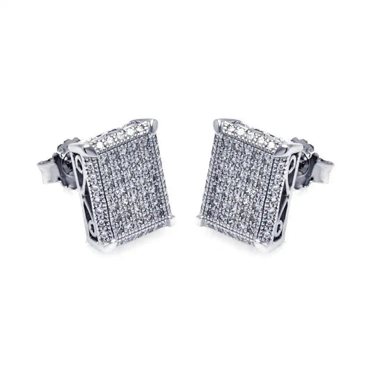 925 Sterling Silver Rhodium Plated Micro Pave Clear Square CZ Stud Earrings