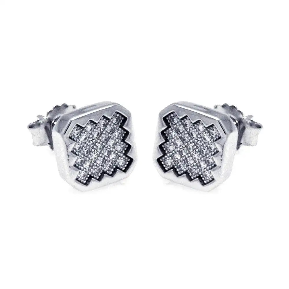 925 Sterling Silver Rhodium Plated Micro Pave Clear Sun Square CZ Stud Earrings
