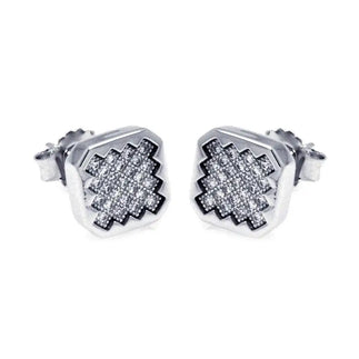 925 Sterling Silver Rhodium Plated Micro Pave Clear Sun Square CZ Stud Earrings