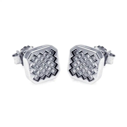925 Sterling Silver Rhodium Plated Micro Pave Clear Sun Square CZ Stud Earrings