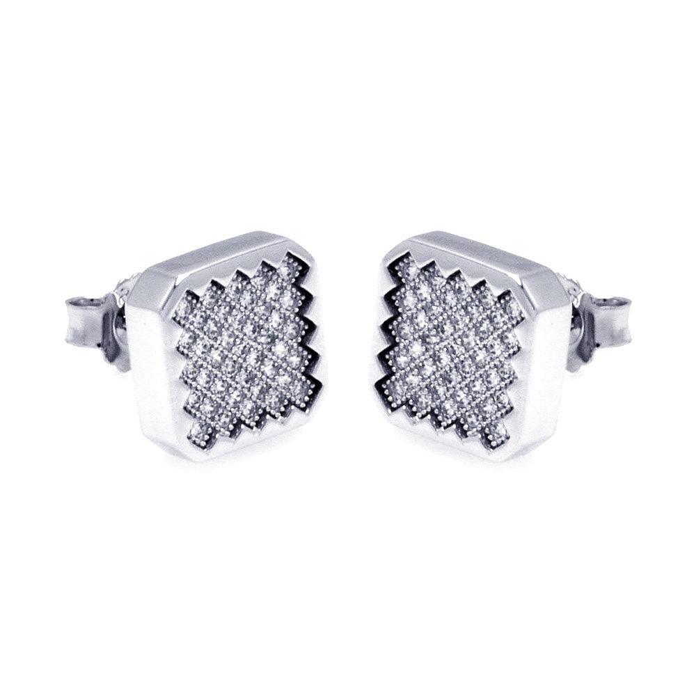 925 Silver Rhodium Plated Micro Pave Clear Round CZ Earrings