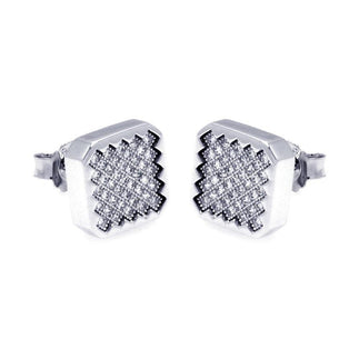 925 Silver Rhodium Plated Micro Pave Clear Round CZ Earrings