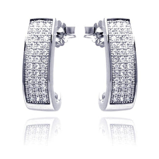 925 Silver Rhodium Plated Micro Pave Clear Round Rectangle CZ Stud Earrings