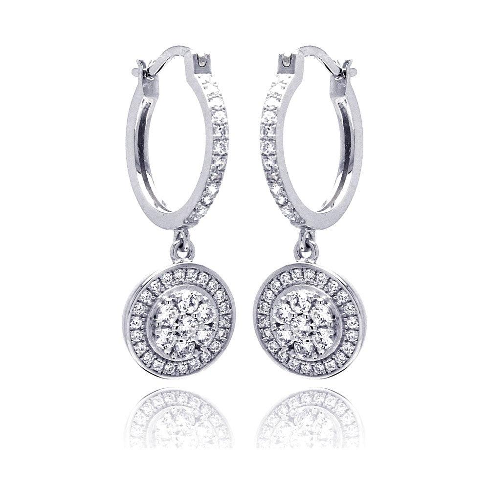 925 Silver Rhodium Plated Micro Pave Clear Round CZ Wire Dangling huggie hoop Earrings