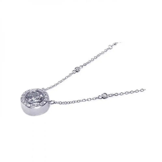 925 Sterling Silver Rhodium Plated Circle Clear CZ Pendant Necklace