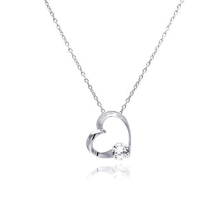 925 Silver Clear CZ Rhodium Plated Heart Pendant Necklace