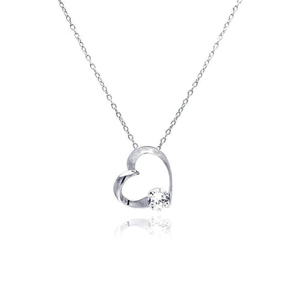 925 Silver Clear CZ Rhodium Plated Heart Pendant Necklace