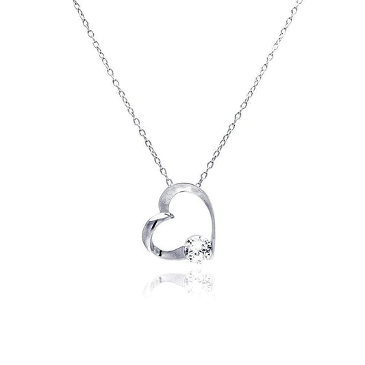 925 Silver Clear CZ Rhodium Plated Heart Pendant Necklace