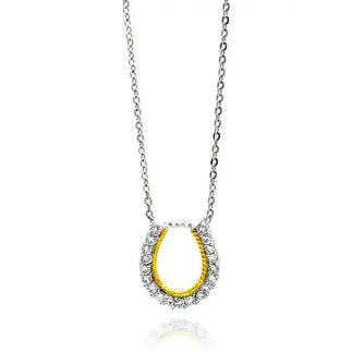 925 Sterling Silver Clear CZ Gold Plated Horse Shoe Pendant Necklace