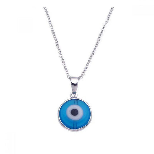 925 Sterling Silver Rhodium Plated Blue Evil Eye Necklace