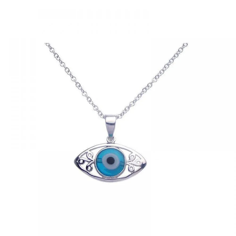 925 Sterling Silver Rhodium Plated Open Evil Eye Filigree CZ Necklace