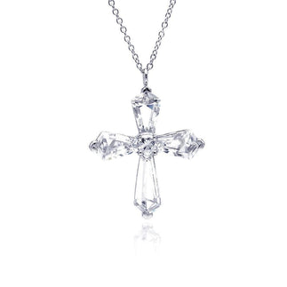 925 Silver Rhodium Plated Cross CZ Necklace