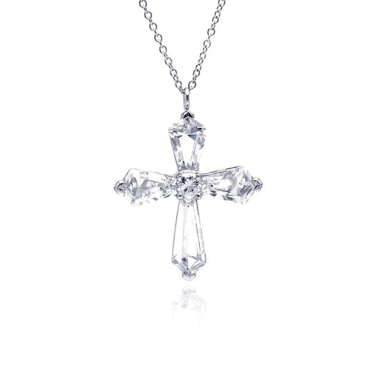 925 Silver Rhodium Plated Cross CZ Necklace