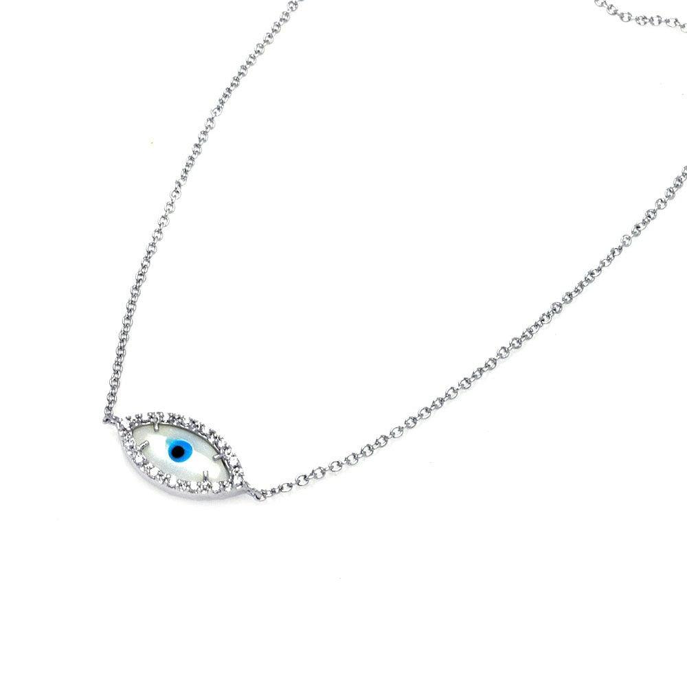 925 Silver Rhodium Plated Evil Eye CZ Necklace