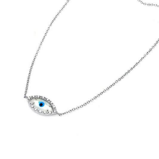 925 Silver Rhodium Plated Evil Eye CZ Necklace