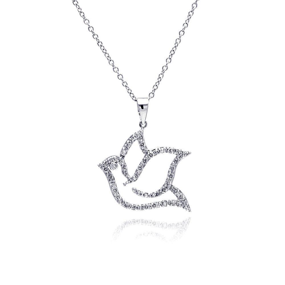 925 Silver Rhodium Plated Open Dove CZ Necklace