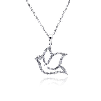 925 Silver Rhodium Plated Open Dove CZ Necklace