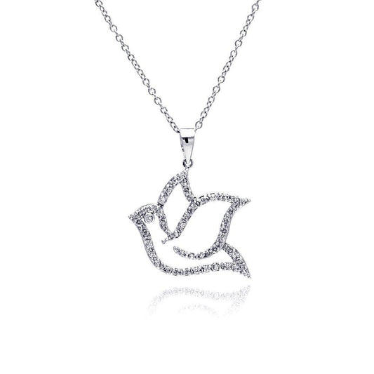 925 Silver Rhodium Plated Open Dove CZ Necklace